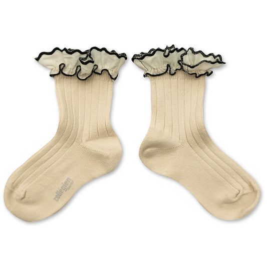 Collegien Suzanne Rick-Rack Ruffle Trim Ribbed Ankle Socks